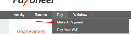 make a payment in Payoneer.