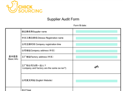 supplier audit form at Chicksourcing an purchasing agent in Shenzhen China